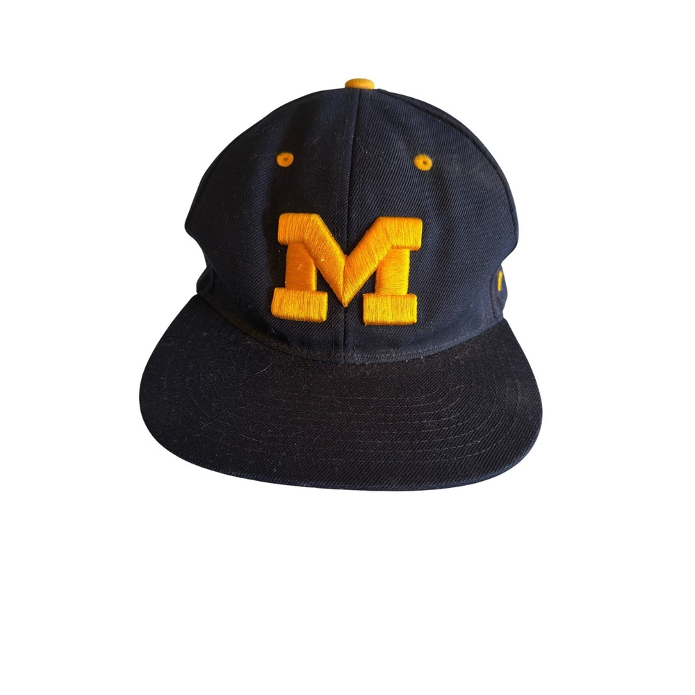 Michigan Wolverines Snapback Hat Navy Yellow Embroidered Logo Adjustable